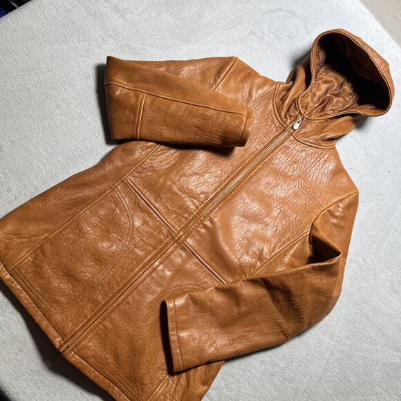 Vtg Heavyweight Leather Hoodie Jacket Men Small Wilsons Hooded Quilt line Brown - Picture 16 of 16